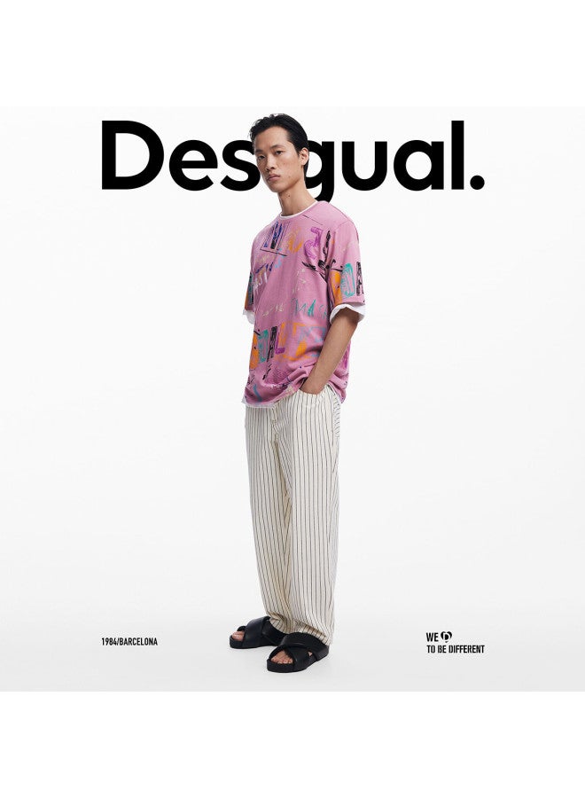 DESIGUAL تي شيرت رجالي بأكمام قصيرة وياقة دائرية مع طباعة حروف جرافيتي متعددة الألوان - مجموعة ربيع/صيف 2025 - Image 4