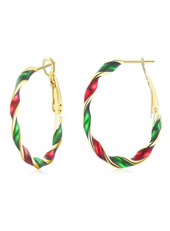 CERSLIMO Christmas Earrings for Women, Lightweight Xmas Holiday Colorful Candy Gold Big Hoop Earrings Christmas Party Gifts, 30mm - Image 1