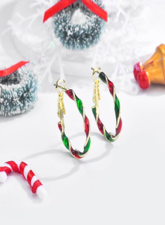 CERSLIMO Christmas Earrings for Women, Lightweight Xmas Holiday Colorful Candy Gold Big Hoop Earrings Christmas Party Gifts, 30mm - Image 5