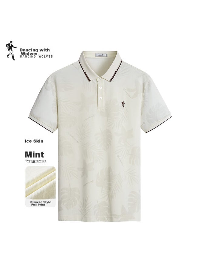 DANCING WOLVES Dancing With Wolves Summer Refreshing Skin-feel Men's Short-sleeve Polo Shirt, 803 Pure White, Size 180 - Image 1
