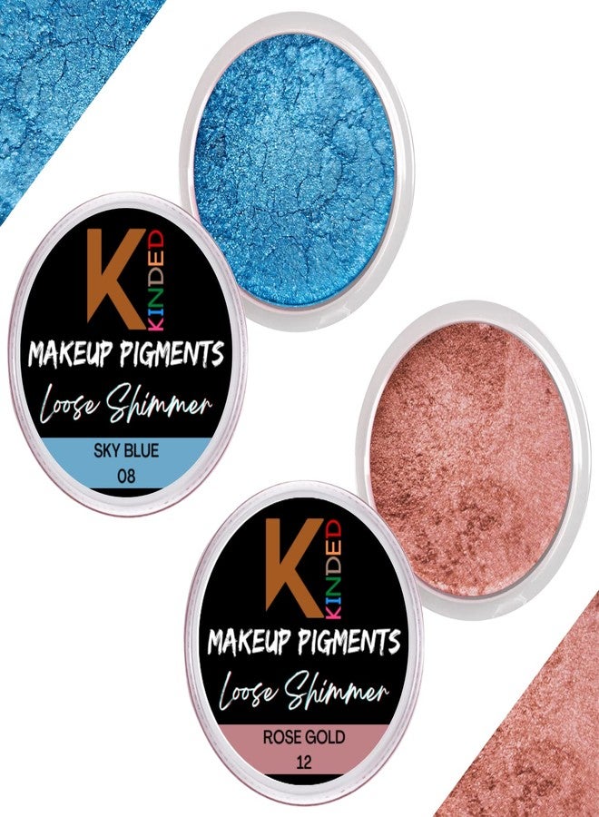 KINDED Loose Shimmer Makeup Foil Pigments Glitter Eyeshadow for Women Smokey Eyes Face Brow Bones Body Highlighter Metallic Beauty Shiny Dust Powder Pearls (Combo 3gm each, Sky Blue & Rose Gold) - Image 1