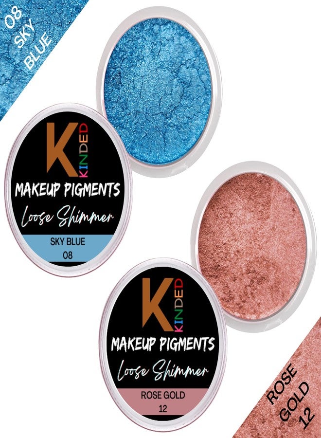 KINDED Loose Shimmer Makeup Foil Pigments Glitter Eyeshadow for Women Smokey Eyes Face Brow Bones Body Highlighter Metallic Beauty Shiny Dust Powder Pearls (Combo 3gm each, Sky Blue & Rose Gold) - Image 2