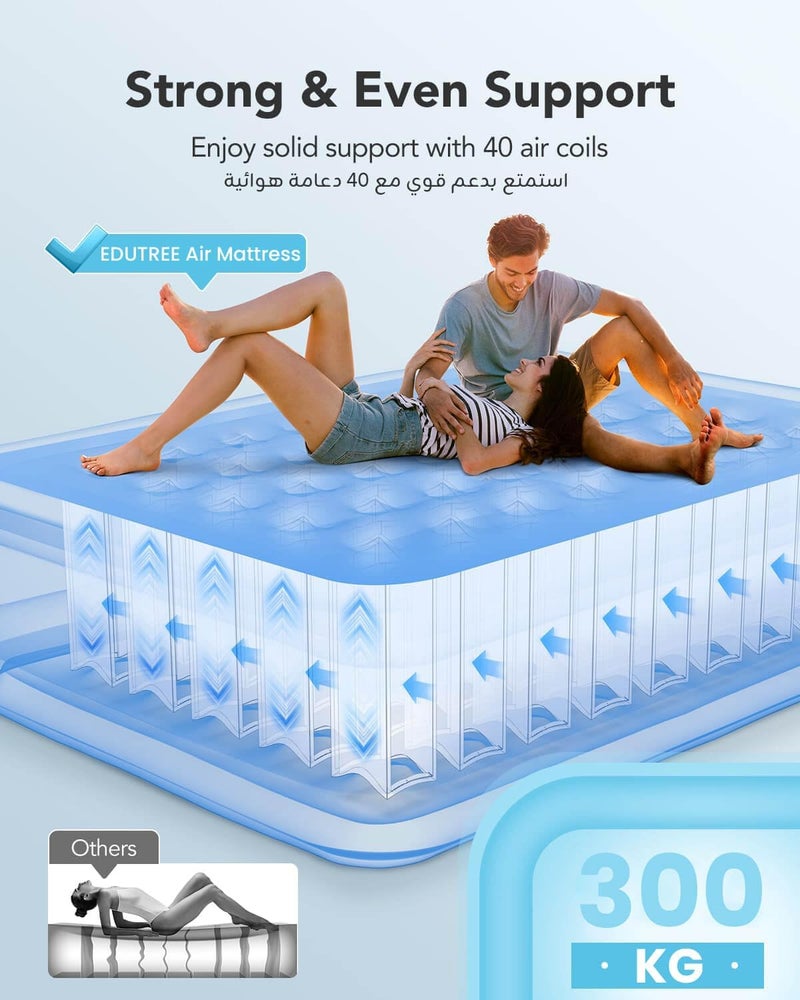 EDUTREE Double Air Mattress with Built-in Pump – Portable Inflatable Bed, Quick Inflate/Deflate, Raised 40cm Blow Up Mattress with Pillow, Patch Kit & Storage Bag for Home,Camping & Guest (200×150cm) - Image 2