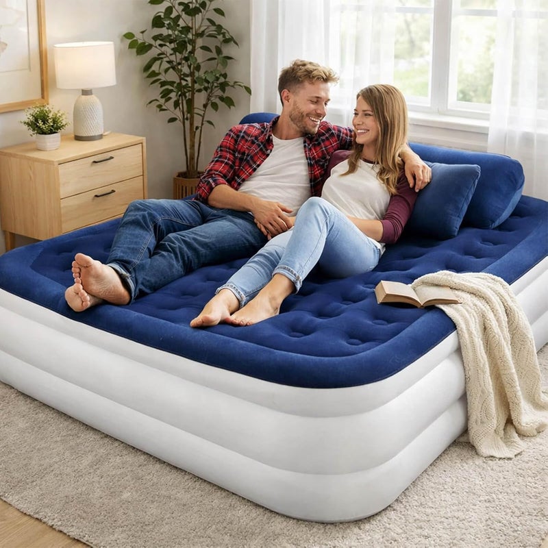 EDUTREE Double Air Mattress with Built-in Pump – Portable Inflatable Bed, Quick Inflate/Deflate, Raised 40cm Blow Up Mattress with Pillow, Patch Kit & Storage Bag for Home,Camping & Guest (200×150cm) - Image 1