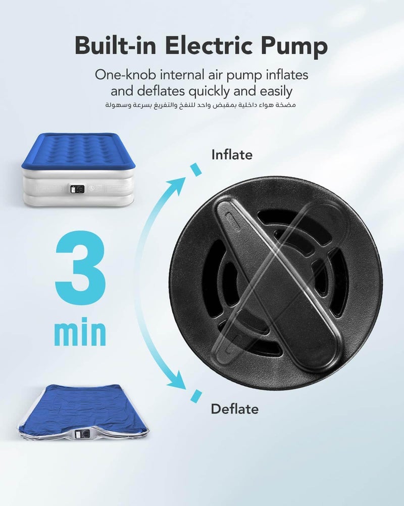 EDUTREE Double Air Mattress with Built-in Pump – Portable Inflatable Bed, Quick Inflate/Deflate, Raised 40cm Blow Up Mattress with Pillow, Patch Kit & Storage Bag for Home,Camping & Guest (200×150cm) - Image 4