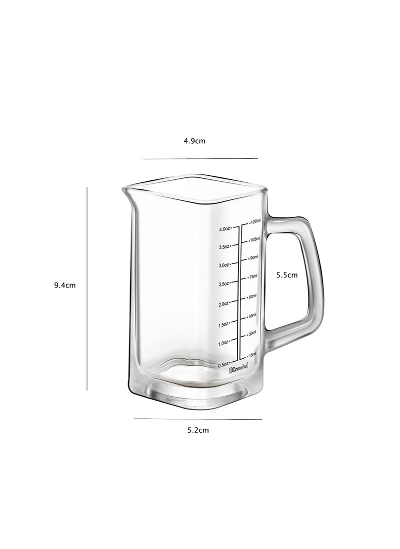 Excefore Square Measuring Cup Shot Glasses With handle, 4 Ounce/120ML V-Shaped Spout Espresso Glass Cup Liquid Heavy High Wine Separator Glasses (Black Line+Red Line) - Image 4