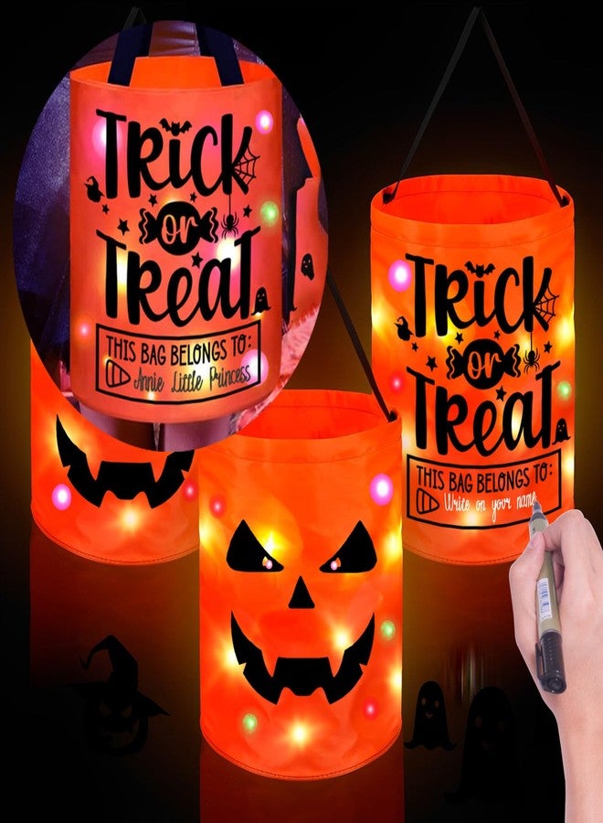 MONNCHA Halloween Trick or Treat Bags Candy Bucket Basket Decoration, Light Up Ghost Sweet Bags Multipurpose Reusable Goody Buckets for 2025 Halloween Party Decor Supplies Favors Gifts 1 Pack - Image 3
