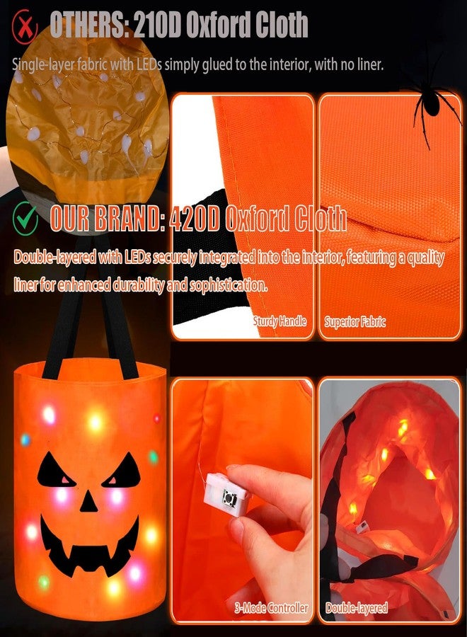 MONNCHA Halloween Trick or Treat Bags Candy Bucket Basket Decoration, Light Up Ghost Sweet Bags Multipurpose Reusable Goody Buckets for 2025 Halloween Party Decor Supplies Favors Gifts 1 Pack - Image 4