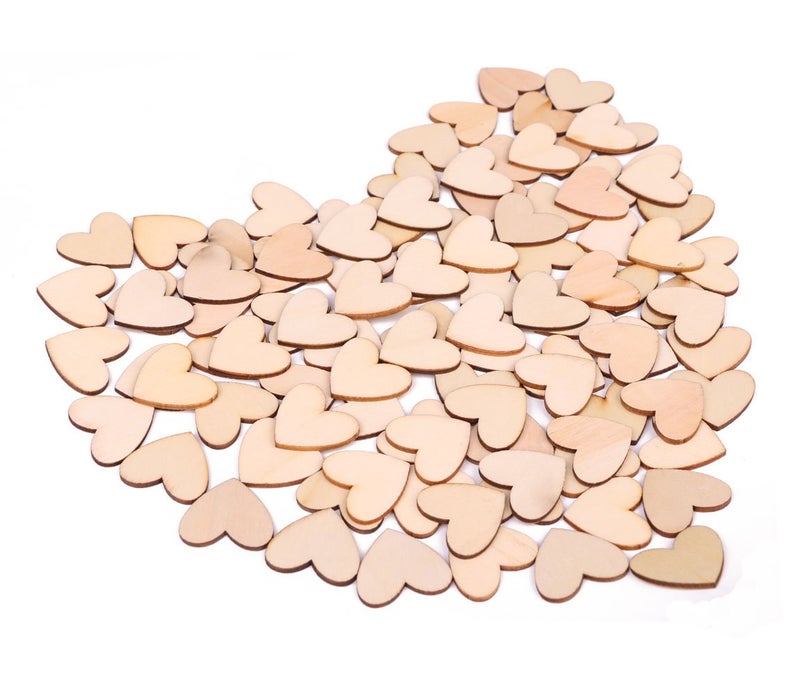 Shapenty Unfinished Blank Wooden Heart Shaped Slices Discs DIY Craft Pieces for Wedding Ornaments Christmas Party Embellishment, Pack of 100 - Image 2