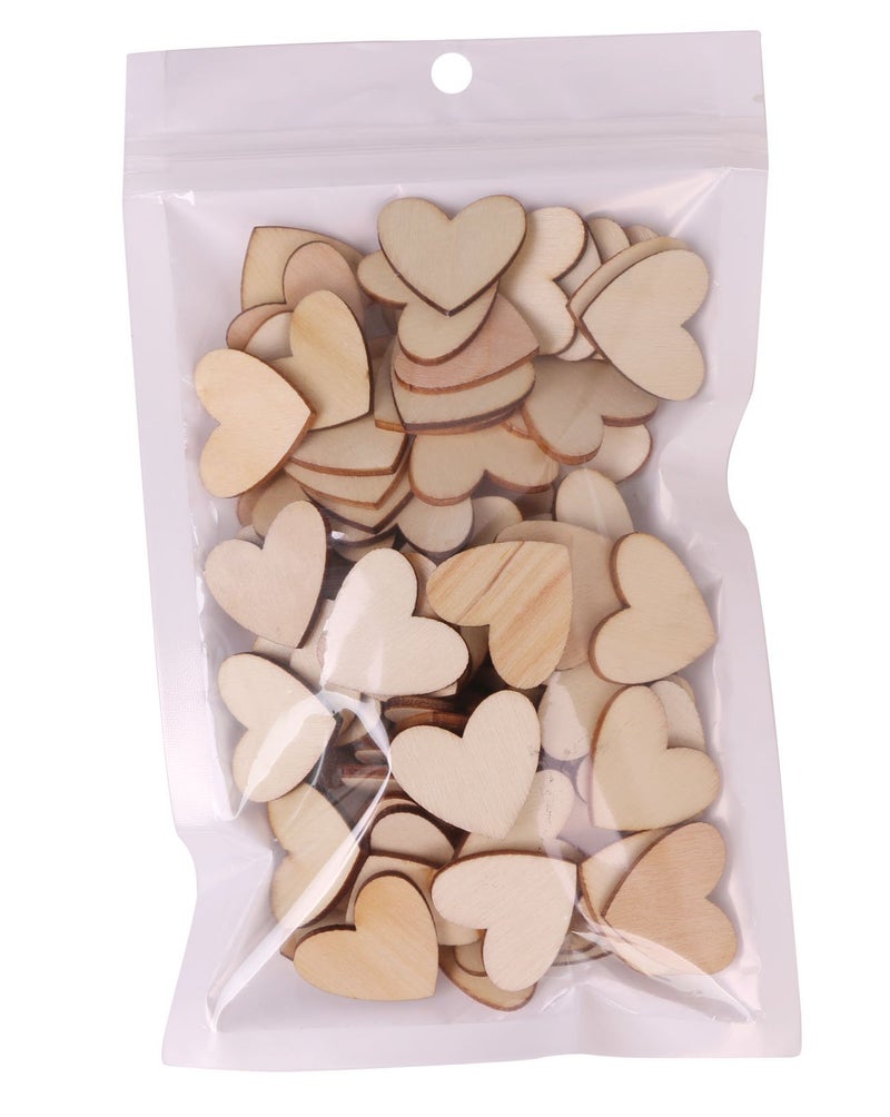 Shapenty Unfinished Blank Wooden Heart Shaped Slices Discs DIY Craft Pieces for Wedding Ornaments Christmas Party Embellishment, Pack of 100 - Image 4