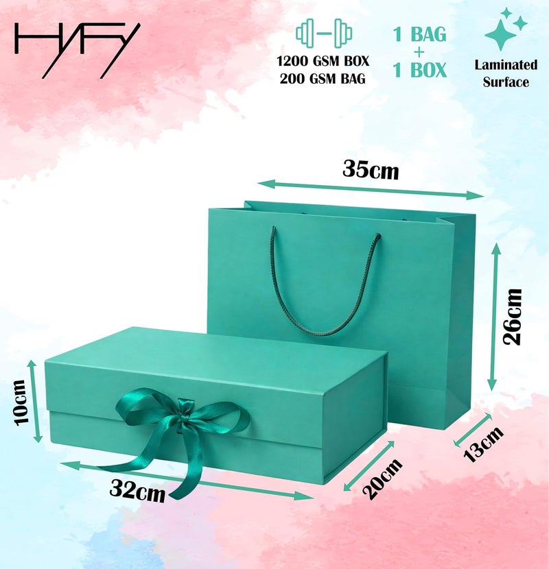 HYFY Blue Gift Box With Gift Bag 32x20x10cm Large luxury Gift box Blue Laminated Gift Boxes Magnetic Closure with Ribbon with Foldable Lid boxes Wedding Gifts Birthday Wedding Gifts Packaging - Image 4