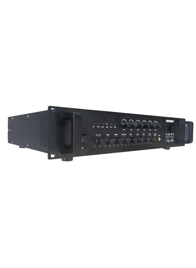 HIKVISION - DS-QAE0A120G1-VB6 120W 6-Zone Analog Amplifier with Bluetooth, MP3/USB/SD Playback, 2 Microphone & 2 AUX Inputs, Emergency Input, Independent Volume Controls, Short-Circuit & Overload Protection, 80Hz-18kHz Frequency Response, 6 Partition Outputs, and Forced Fan Cooling - Image 1