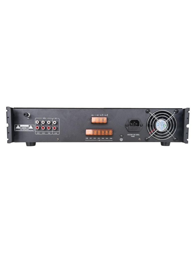 HIKVISION - DS-QAE0A120G1-VB6 120W 6-Zone Analog Amplifier with Bluetooth, MP3/USB/SD Playback, 2 Microphone & 2 AUX Inputs, Emergency Input, Independent Volume Controls, Short-Circuit & Overload Protection, 80Hz-18kHz Frequency Response, 6 Partition Outputs, and Forced Fan Cooling - Image 1