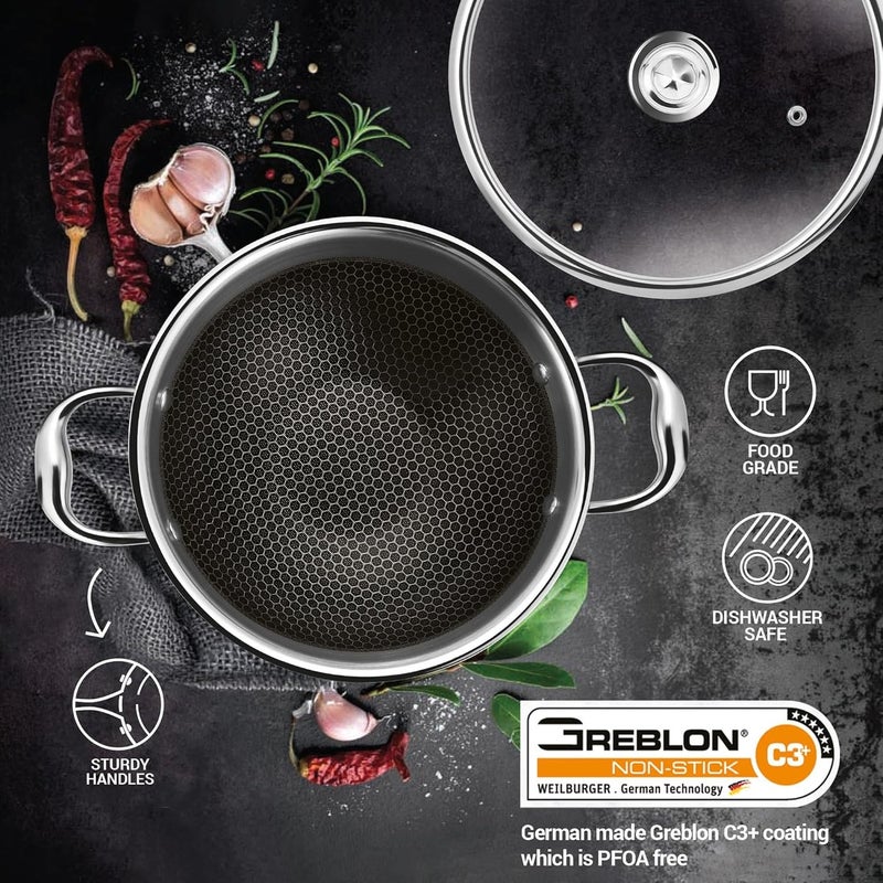 Milton Pro-Cook Kadhai 240 Milliliter  – Triply Hexa Tech Stainless Steel Kadhai with Glass Lid, 3-Layer Cookware, Induction & Gas Stove Compatible, Easy to Clean – Silver - Image 4