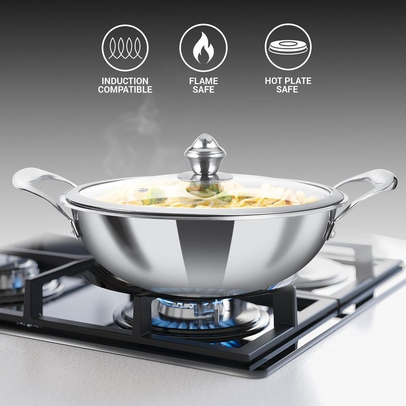 Milton Pro-Cook Kadhai 240 Milliliter  – Triply Hexa Tech Stainless Steel Kadhai with Glass Lid, 3-Layer Cookware, Induction & Gas Stove Compatible, Easy to Clean – Silver - Image 2