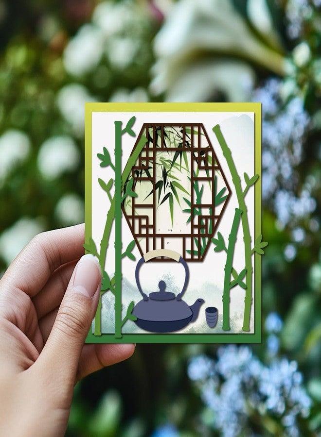 MAYJOYDIY Oriental Buildings Die Cuts for Card Making Bamboo Window Bridge Metal Cutting Dies Lotus Lantern Embossing Cutting Stencil for Scrapbooking Craft Paper Birthday Card Gift Decoration - Image 3