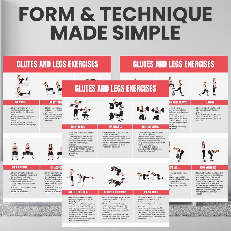 Auroscent Full Body Workout Poster for Home Gym â€“ Exercise Chart for Glutes, Legs, Back & Abs â€“ Strength Training Guide with Squats, Lunges, Deadlifts, Core Exercises â€“ Bodyweight & Dumbbell Training Guide - Image 3