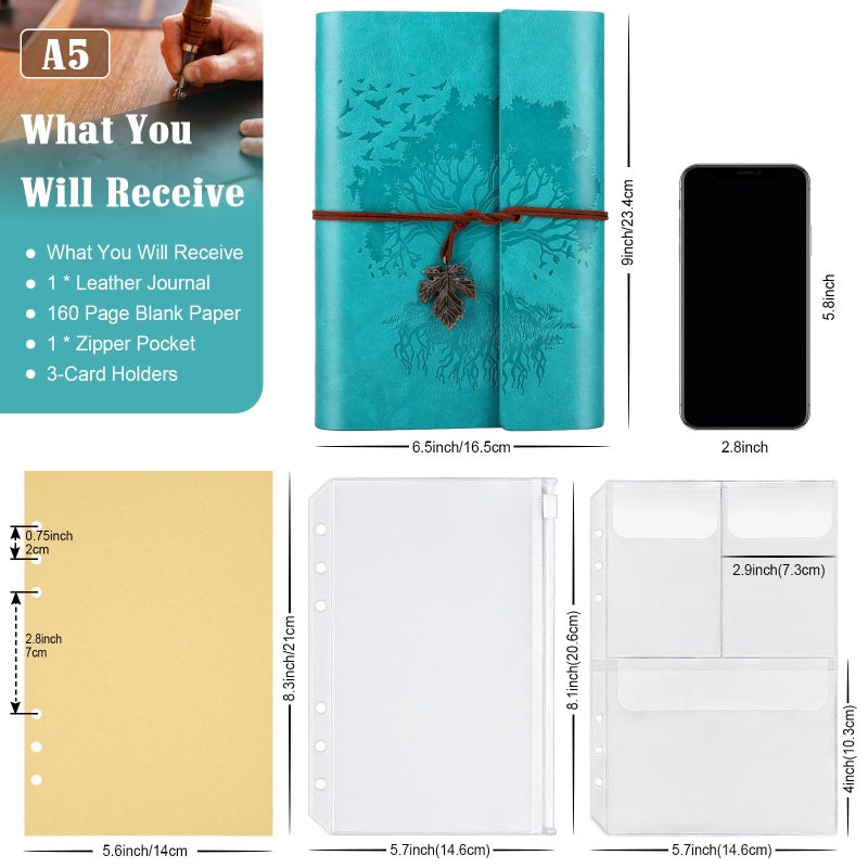 OMEYA Leather Journals Notebooks With Blank Pages  Vintage Refillable Journal For Writing  Personal Travel Diary Art Sketchbook To Write In  Gifts For Women  Men  Teen Girls And Boys  160 Pages A5 (Blue) - Image 2