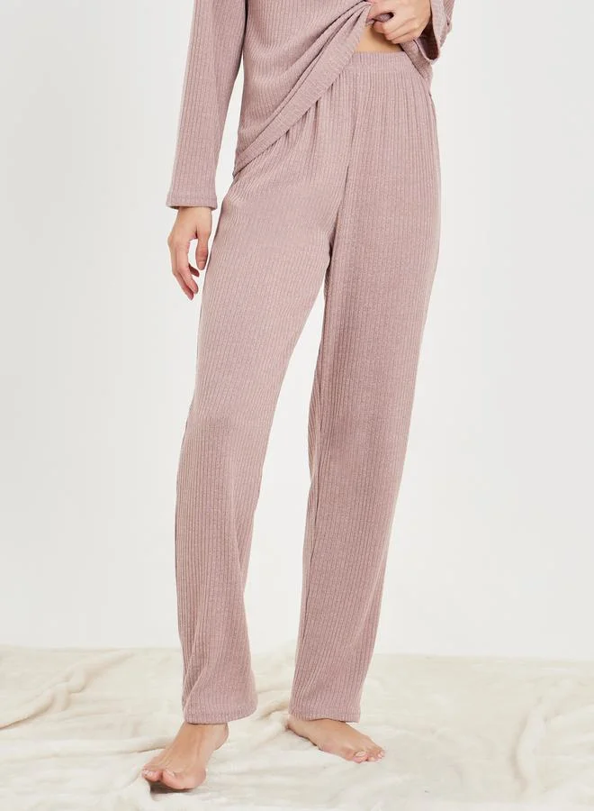 Styli Ribbed Button Placket Top & Trouser Lounge Set