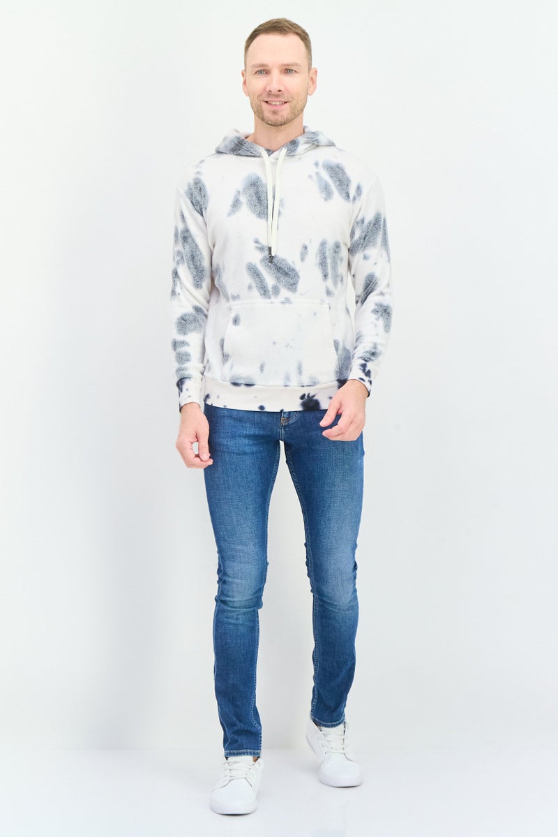 Feat Men Marble Print Fleece Hooded Sweatshirt, White - Image 4