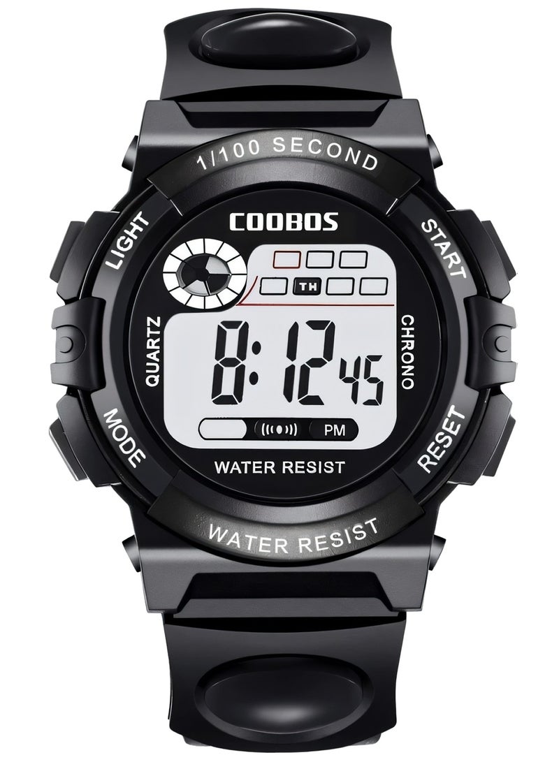 COOBOS Kids Water Resistant Rubber Digital Watch Black - Image 1