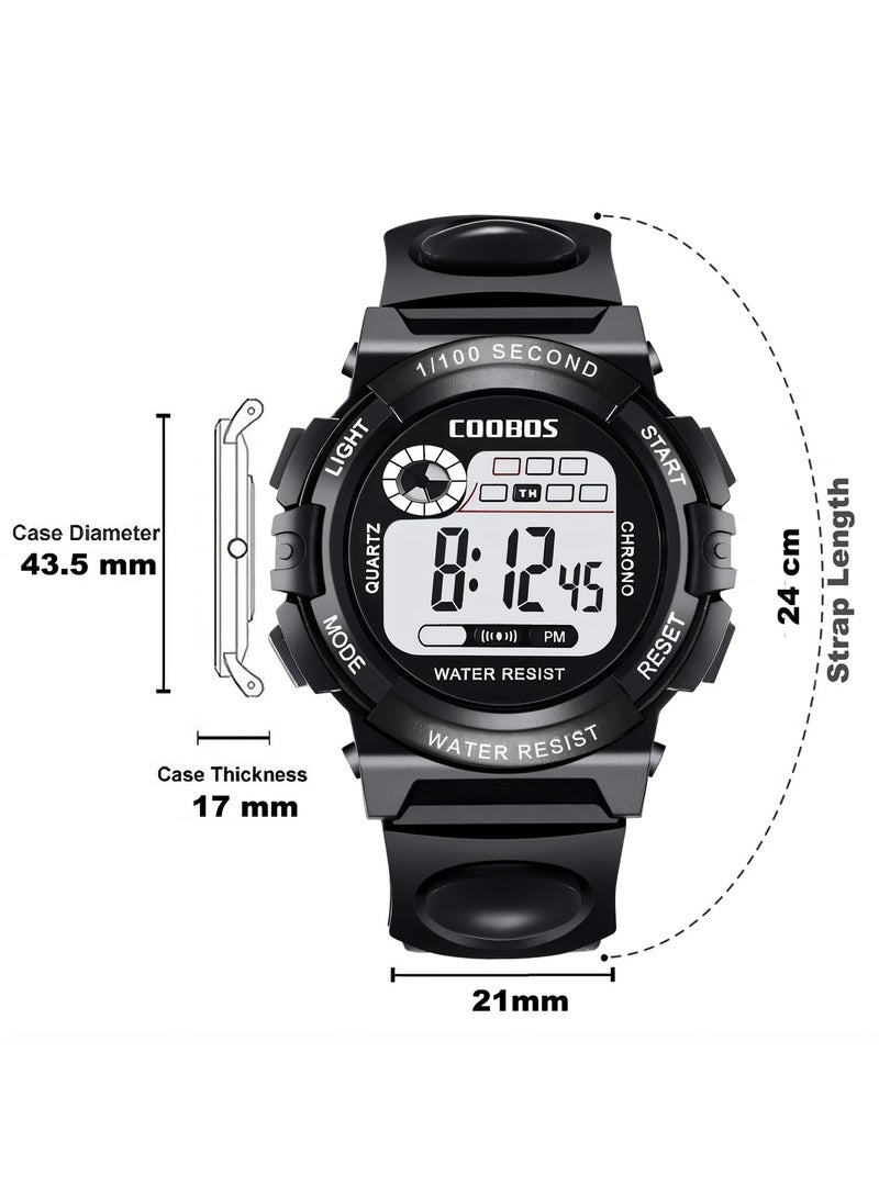 COOBOS Kids Water Resistant Rubber Digital Watch Black - Image 3