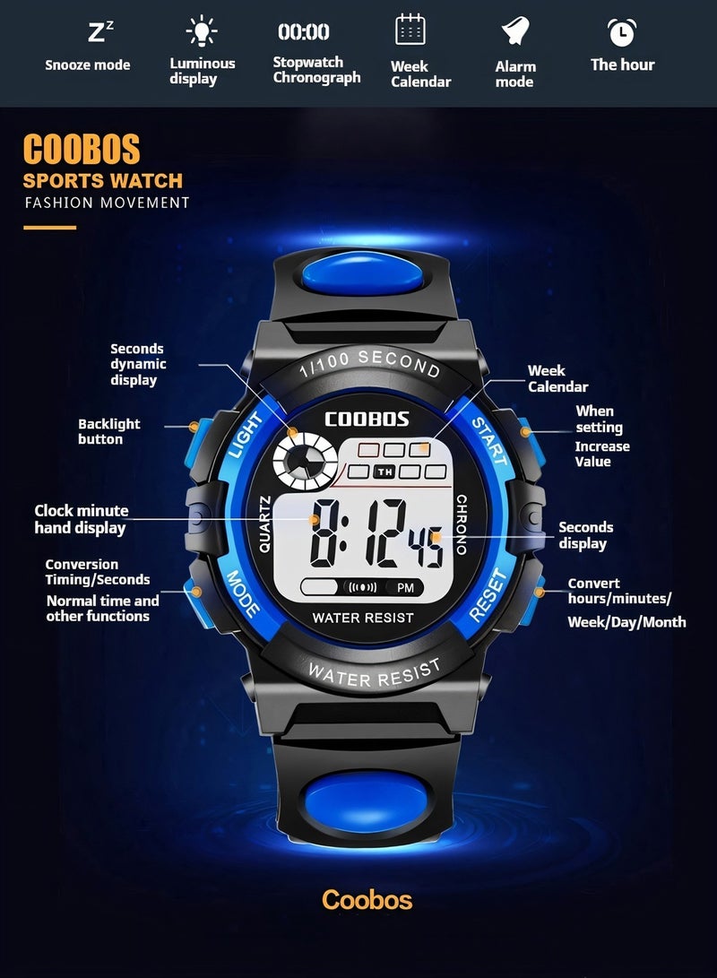 COOBOS Kids Water Resistant Rubber Digital Watch Black - Image 5