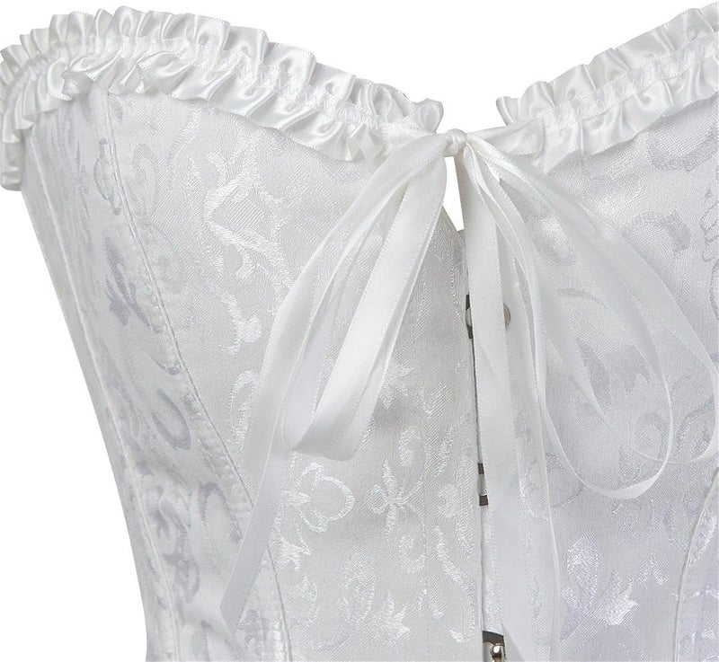 SACHUI® Corset for Women Lace-Up Overbust Bodyshaper | Satin Floral Boned Bustier Lingerie Top | Slimming Waist Trainer Shapewear| White | S - Image 5