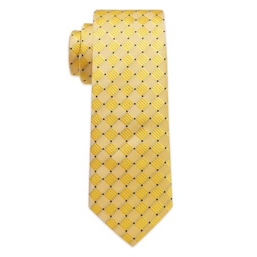 YourTies Yellow Ties for Men Silk Plaid Necktie Pocket Square Tie Clip Cufflinks Formal Business Wedding Prom Party - Image 5