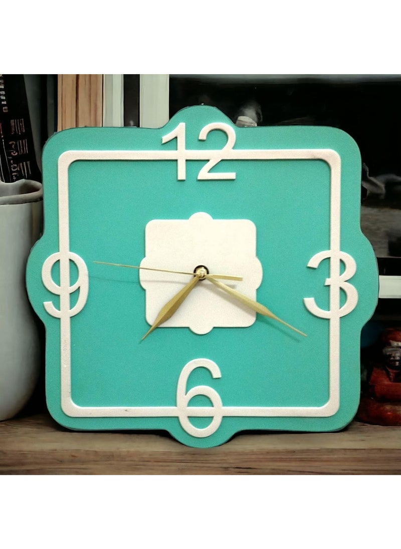 3 Shelf Secret Cabinet Wall Clock, Wooden Square Wall Clock with Gold Color Clock Hands, Hanging Clock with Top Shelf for Home Office Decorations (Green)