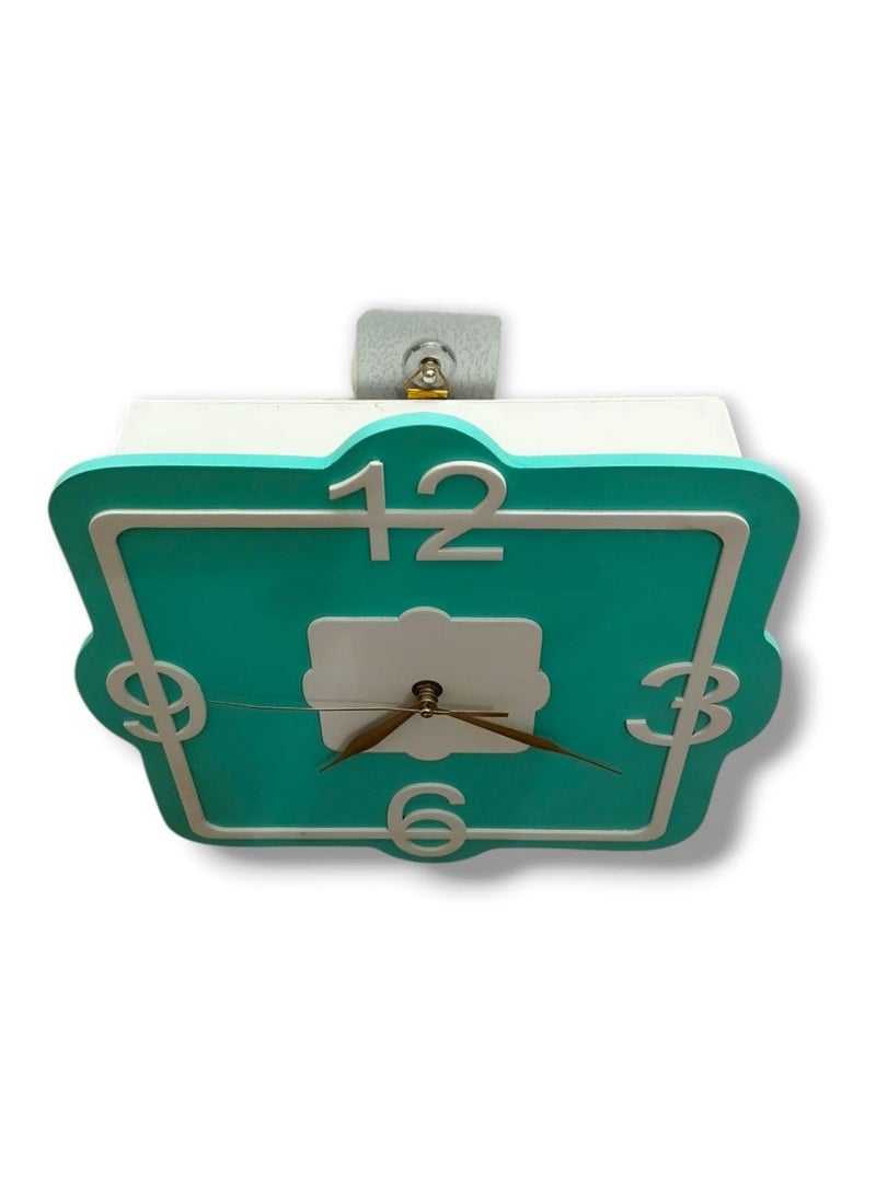 3 Shelf Secret Cabinet Wall Clock, Wooden Square Wall Clock with Gold Color Clock Hands, Hanging Clock with Top Shelf for Home Office Decorations (Green)