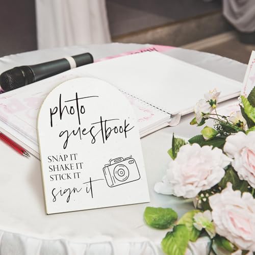 ANIANG Wedding Guest Book Desk Decor, Photo Guest Book Wood Arch Sign, Wedding GuestBook Sign, Photo GuestBook Wooden Signs with Stand for WeddingReception Table Decor, 8x10 Inch - Image 2