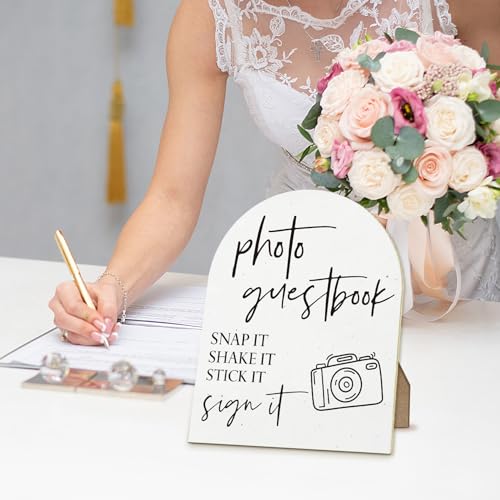 ANIANG Wedding Guest Book Desk Decor, Photo Guest Book Wood Arch Sign, Wedding GuestBook Sign, Photo GuestBook Wooden Signs with Stand for WeddingReception Table Decor, 8x10 Inch - Image 3