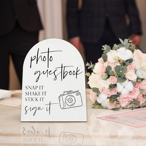 ANIANG Wedding Guest Book Desk Decor, Photo Guest Book Wood Arch Sign, Wedding GuestBook Sign, Photo GuestBook Wooden Signs with Stand for WeddingReception Table Decor, 8x10 Inch - Image 4