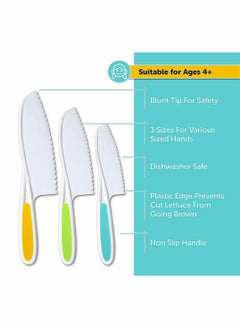 KASTWAVE 3-Piece Kids Plastic Fruit Knife Kids Cooking Tools - Firm Grip, Serrated Edges Can Cut Fruits, Salads, Cakes, Lettuce  - Image 3