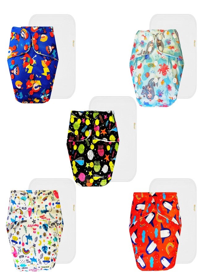 حفاضات دمبلدو القماشية الممتازة مع حشوة قطنية (عبوة من 5) | مضادة للحساسية | مانعة للتسرب | أزرار كبس قابلة للتعديل | ضرورية للاستخدام اليومي | من 3 أشهر إلى 3 سنوات | مناسبة للجنسين - Image 1