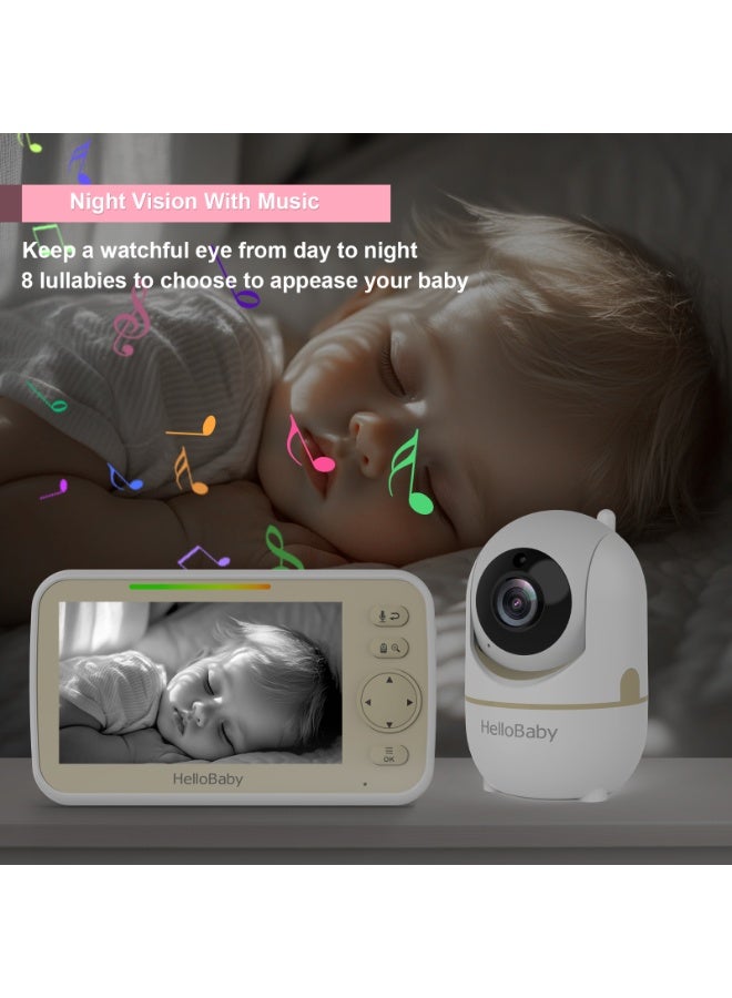 Hellobaby HB6550 2025 Model No WiFi Baby Monitor 5" Screen 30-Hour Battery Pan-Tilt-Zoom Video Upgrade with Camera and Audio, Night Vision, VOX, 2-Way Talk, 8 Lullabies and 1000ft Range - Image 4