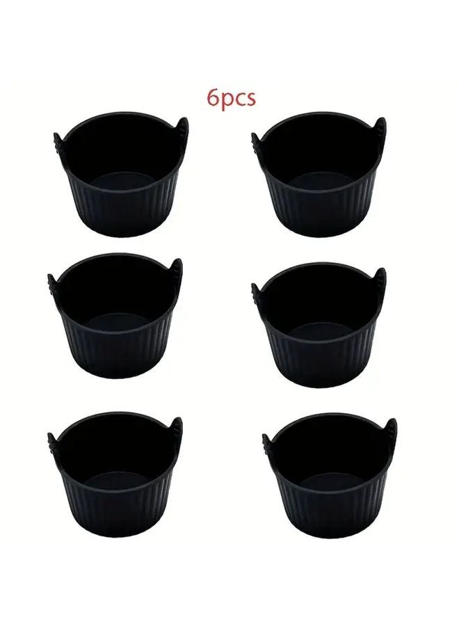 6Pcs Black Silicone Air Fryer Baking Cups Reusable Non Stick Muffin Molds - Image 1