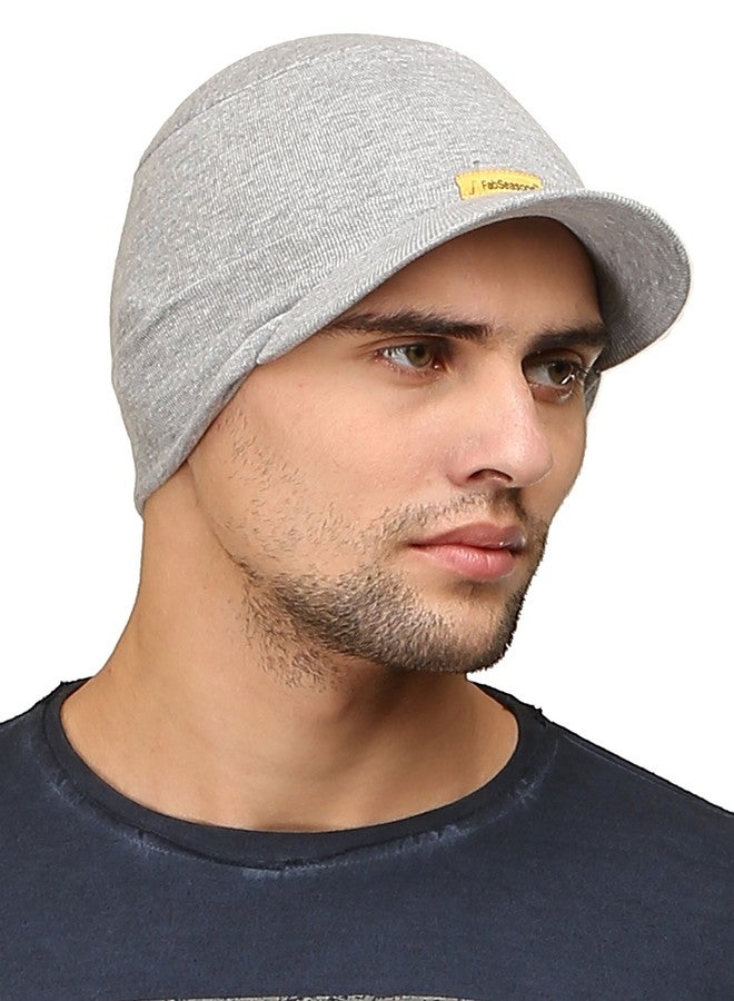 FabSeasons Cotton Skull Cap with Peak, Ideal for All Summer & Winters. Combo Pack of 2 (Gray, Black) - Image 2