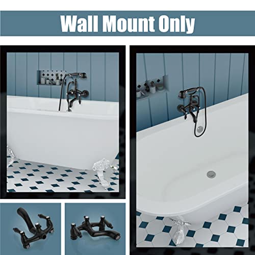 Aolemi Matte Black Wall Mount Only Bathtub Faucet with Handheld Shower Sprayer Double Lever Handles Basin Mixer Tap Vintage Telephone Shaped Tub Fauset Set Shower Kit for Bathroom - Image 3
