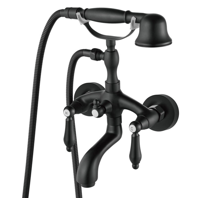Aolemi Matte Black Wall Mount Only Bathtub Faucet with Handheld Shower Sprayer Double Lever Handles Basin Mixer Tap Vintage Telephone Shaped Tub Fauset Set Shower Kit for Bathroom - Image 2