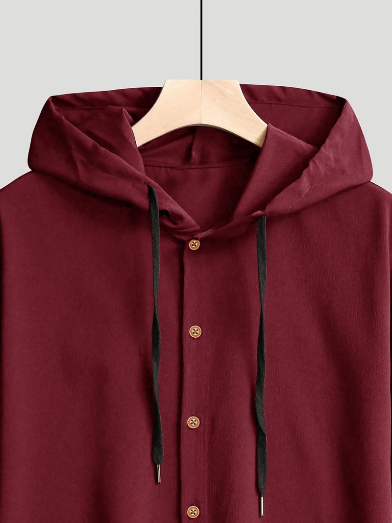 Noble Monk Men's Relax Fit Hooded Shirt || Casual Wear for Men || Full Sleeve Shirts || Stylish Shirt for Men Wine RED - Image 4