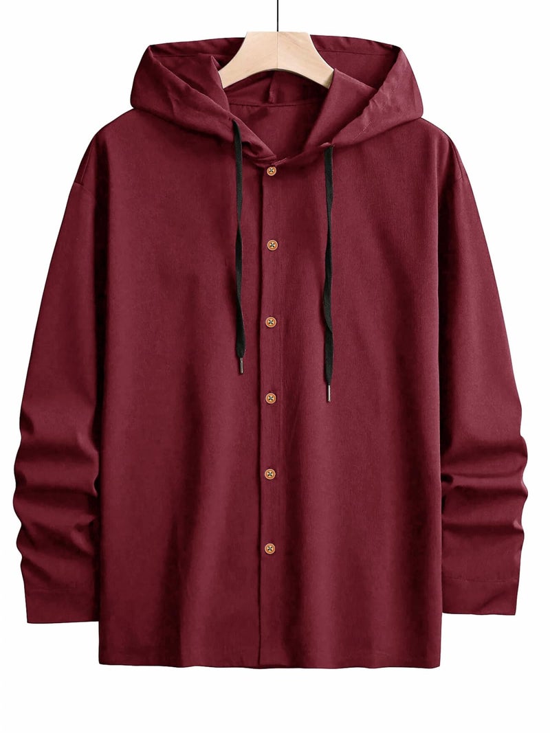Noble Monk Men's Relax Fit Hooded Shirt || Casual Wear for Men || Full Sleeve Shirts || Stylish Shirt for Men Wine RED - Image 3