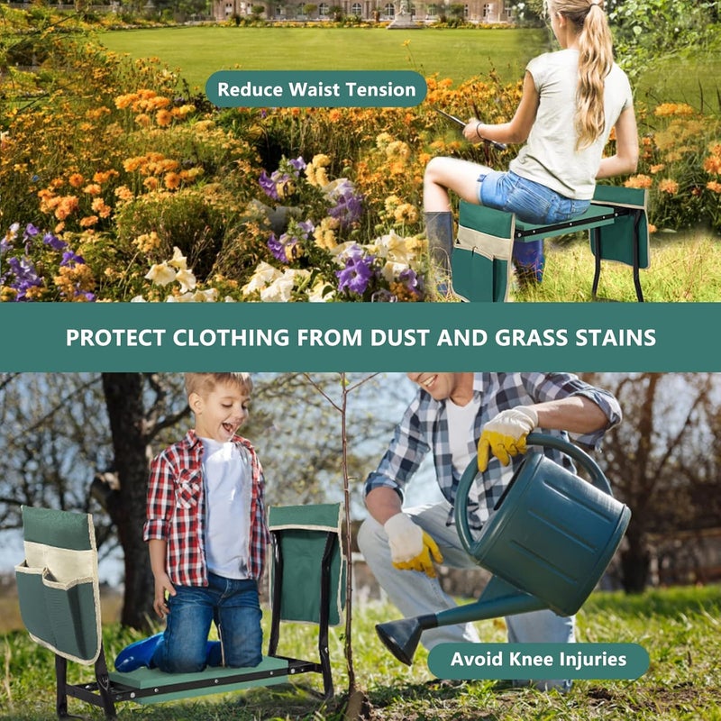 Uten Kneeling Bench for Gardening, Garden Stool Foldable 2 in 1 Work Stool with EVA Foam Mat, Tool Bag - Image 4