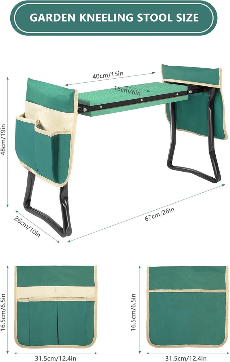 Uten Kneeling Bench for Gardening, Garden Stool Foldable 2 in 1 Work Stool with EVA Foam Mat, Tool Bag - Image 3
