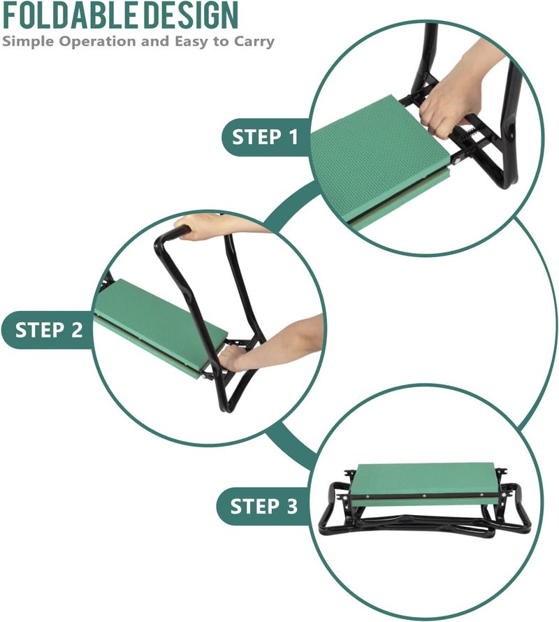 Uten Kneeling Bench for Gardening, Garden Stool Foldable 2 in 1 Work Stool with EVA Foam Mat, Tool Bag - Image 5