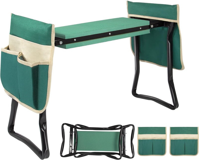 Uten Kneeling Bench for Gardening, Garden Stool Foldable 2 in 1 Work Stool with EVA Foam Mat, Tool Bag - Image 1
