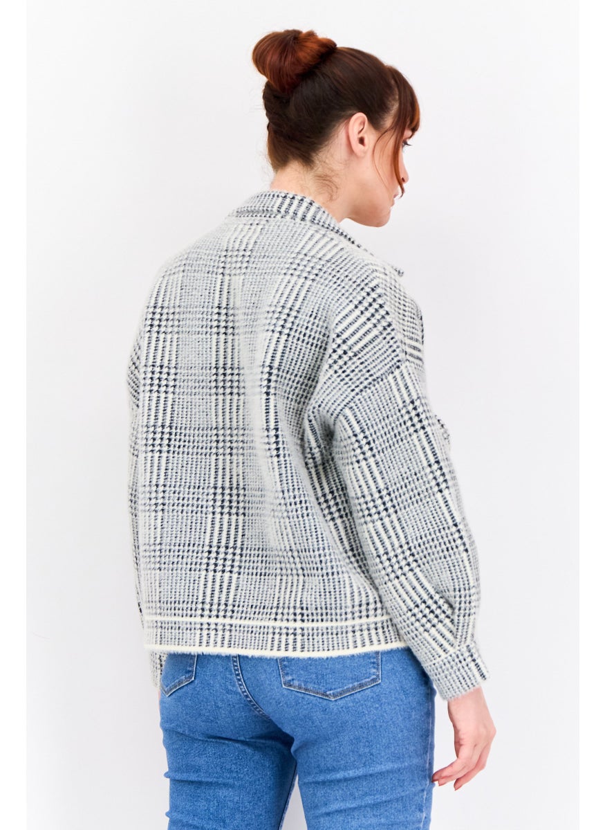 Sage The Label - Women Houndstooth Print Shirt Jackets, Ivory - Image 1