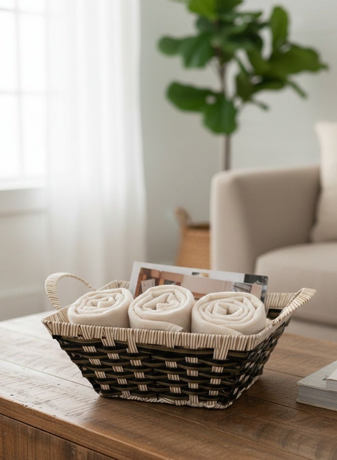 Multi-Purpose Woven Storage Basket – Elegant Organizer for Tables, Cabinets, Living Rooms, and Kitchens, Decorative Storage Box for Toys, Books, Kitchen Items, and Small Essentials, Size 30×25 cm, Black/Brown and Beige, Practical for Daily Use - Image 1