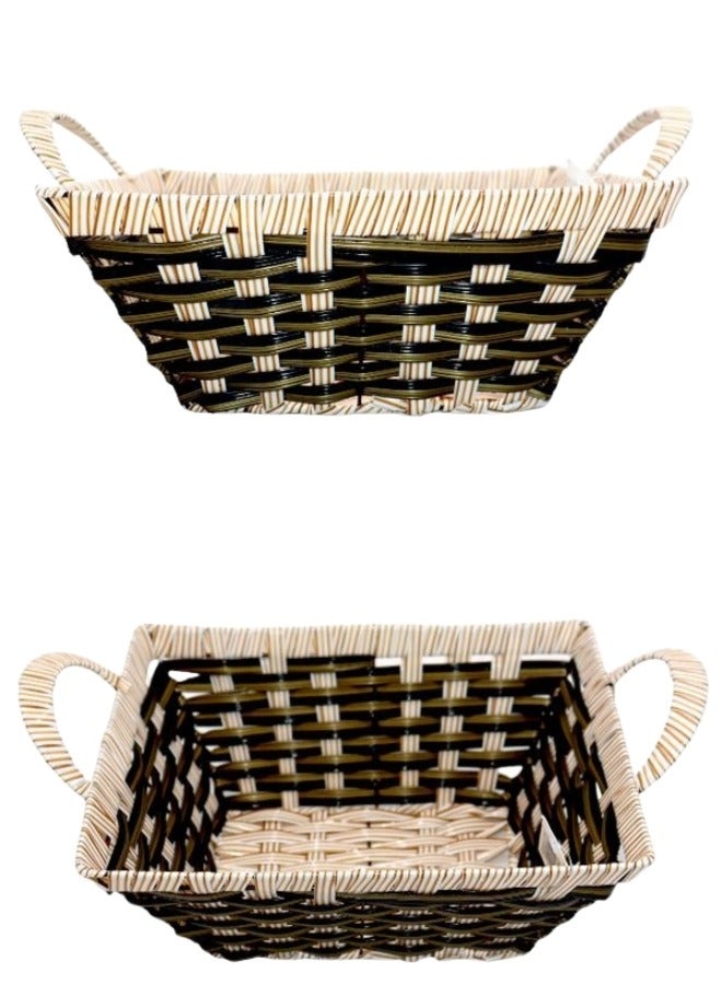 Multi-Purpose Woven Storage Basket – Elegant Organizer for Tables, Cabinets, Living Rooms, and Kitchens, Decorative Storage Box for Toys, Books, Kitchen Items, and Small Essentials, Size 30×25 cm, Black/Brown and Beige, Practical for Daily Use - Image 2